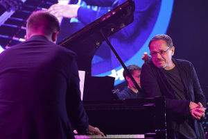 Singer and actor Igor Sklyar, right, performs at the Koktebel Jazz Party 2020 international jazz festival in Crimea