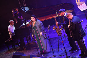 Singer Mariam Merabova and the Bril Brothers perform at the Koktebel Jazz Party 2020 international jazz festival in Crimea