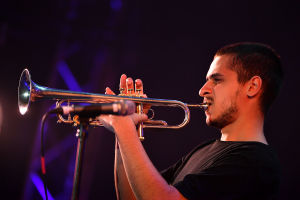 An SG BIG BAND member performs at the Koktebel Jazz Party 2020 international jazz festival in Crimea