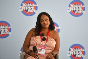 Singer Maiya Sykes at a news conference with Sasha’s Bloc during the opening of the international jazz festival Koktebel Jazz Party 2021 in Crimea