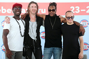 Dave Yaden Band (US) musicians at a news conference on the opening of the Koktebel Jazz Party 2019 International Jazz Festival