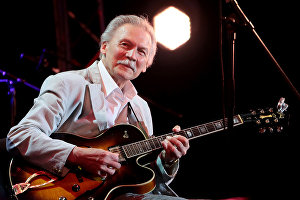 Guitarist Alexei Kuznetsov, member of K.I.M.M Quartet, perform at the Koktebel Jazz Party 2019 international jazz festival