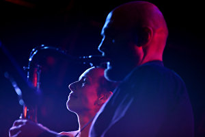 Singer Yulia Chicherina and saxophone player Sergei Golovnya performing at at the XVII International Koktebel Jazz Party festival