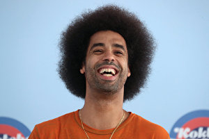 American guitarist Selwyn Birchwood at the news conference as part of the 17th Koktebel Jazz Party international music festival