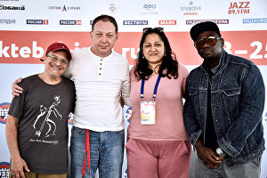 From left: Musicians Gary Smulyan, Yakov Okun, Alemay Fernandes and Rodney Green at the news conference as part of the 17th Koktebel Jazz Party international music festival