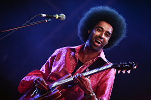 Musician Selwyn Birchwood plays at the 17th Koktebel Jazz Party international music festival